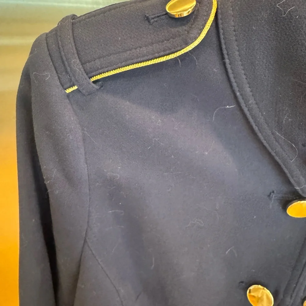 Chico's Navy Pea Coat with Gold Accents - Picture 5 of 9